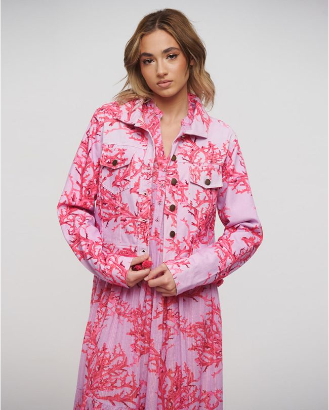 DENIM JACKET IN PINK COLOR WITH CORALS S/M  (100% COTTON)
