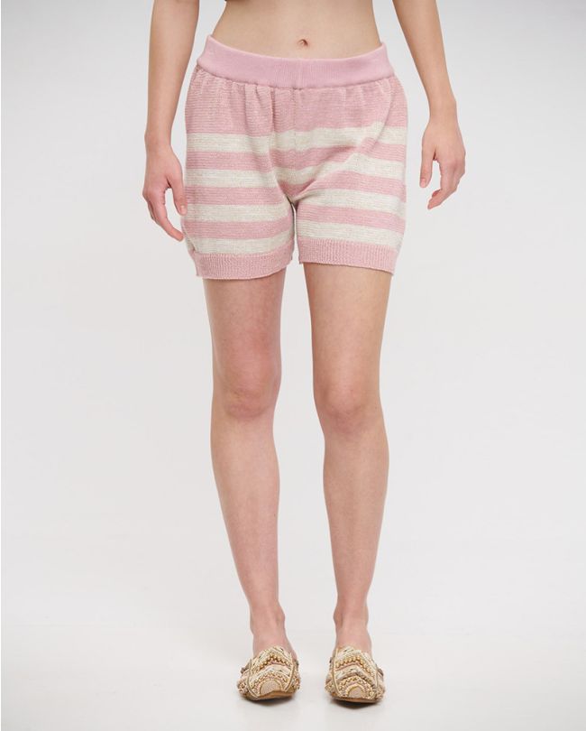 SHORTS IN PINK/WHITE COLOR WITH STRIPES S/M (98% COTTON 2% LUREX)