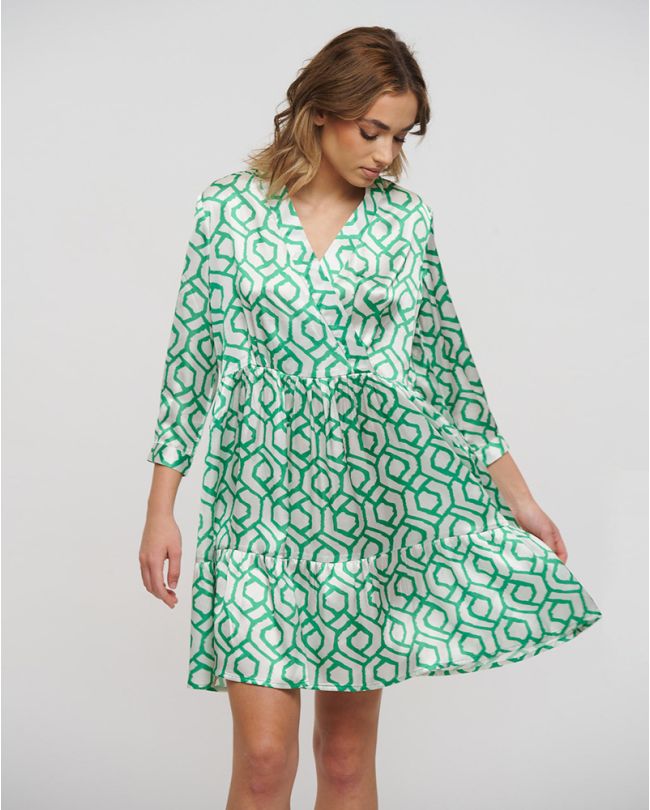 DRESS IN WHITE/GREEN COLOR ONE SIZE (100% POLYESTER)