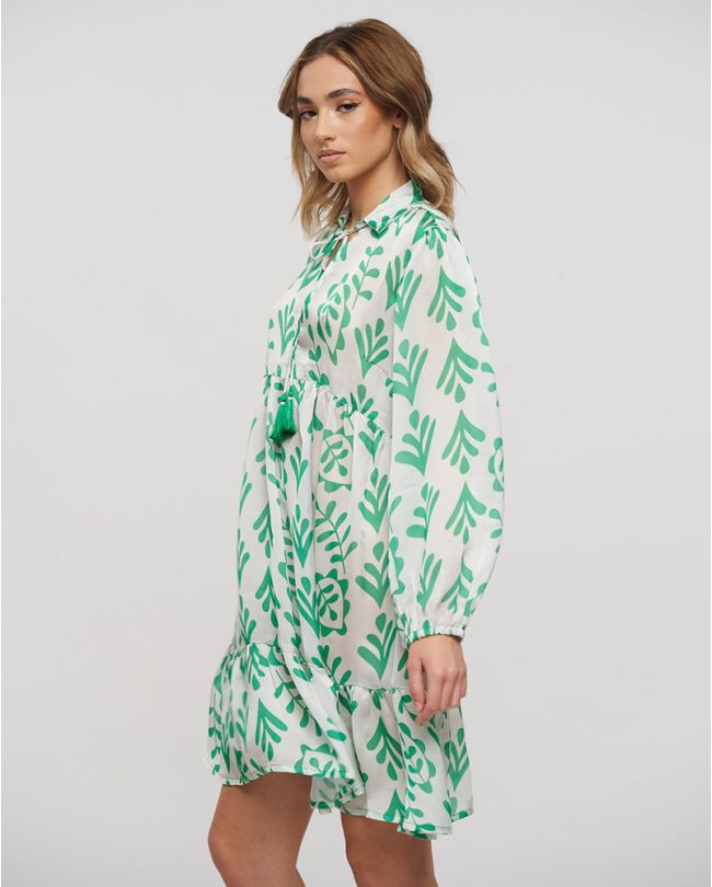 DRESS IN WHITE/GREEN COLOR ONE SIZE (100% POLYESTER)