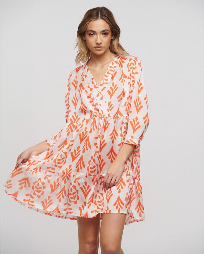 DRESS IN WHITE/ORANGE COLOR ONE SIZE (100% POLYESTER)