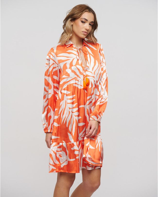 DRESS IN WHITE/ORANGE COLOR ONE SIZE (100% POLYESTER)