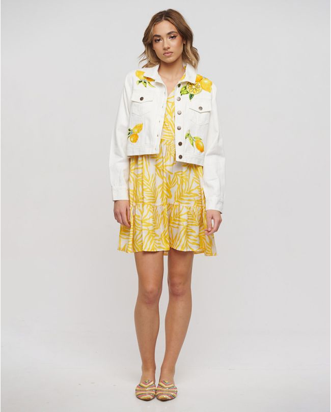 DENIM JACKET IN WHITE/YELLOW COLOR WITH LEMONS M/L (100% COTTON)