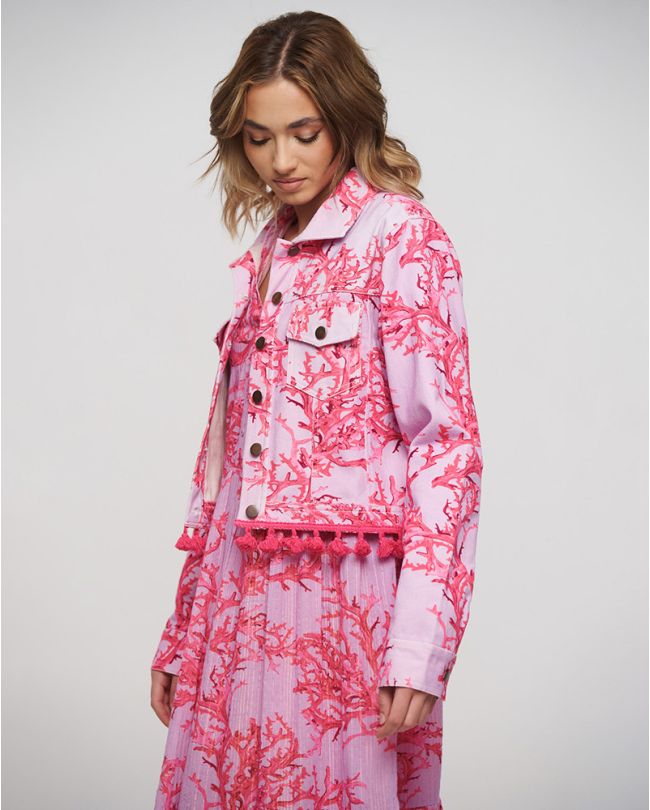 DENIM JACKET IN PINK COLOR WITH CORALS M/L (100% COTTON)