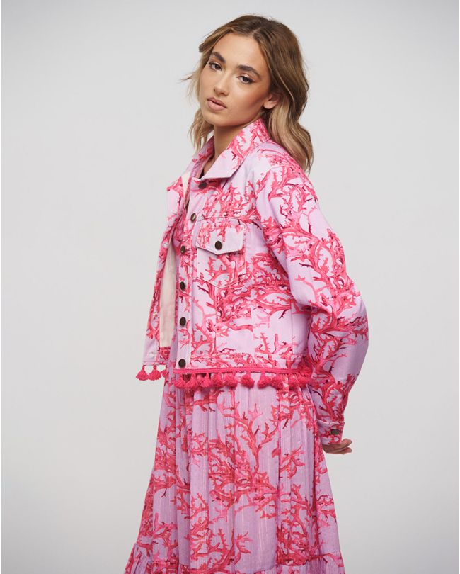 DENIM JACKET IN PINK COLOR WITH CORALS L/XL (100% COTTON)