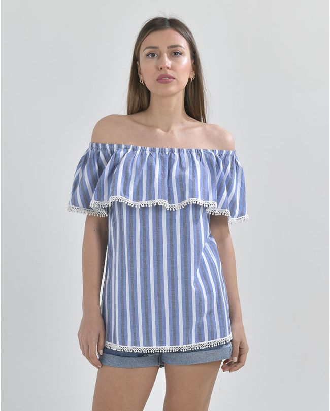 BLOUSE IN BLUE COLOR WITH STRIPES ONE SIZE (100% COTTON)