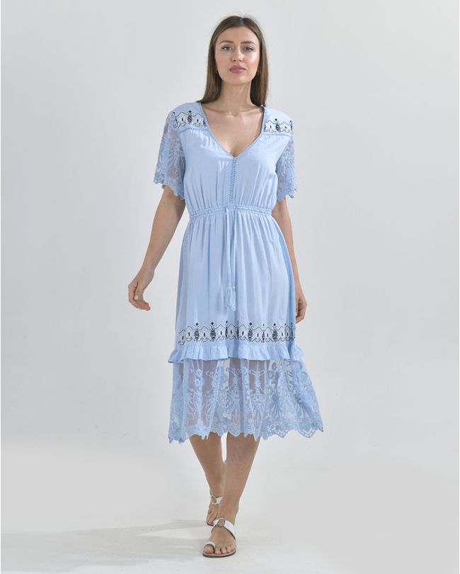 ΓΑΛΑΖΙΟ ΦΟΡΕΜΑ ΜΕ ΚΕΝΤΗΜΑ(M/L) (80%COTTON,20%RAYON)