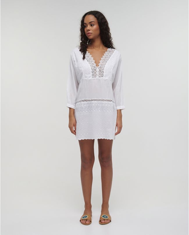 SHIRT/KAFTAN IN WHITE COLOR WITH LACE ONE SIZE (100%COTTON)