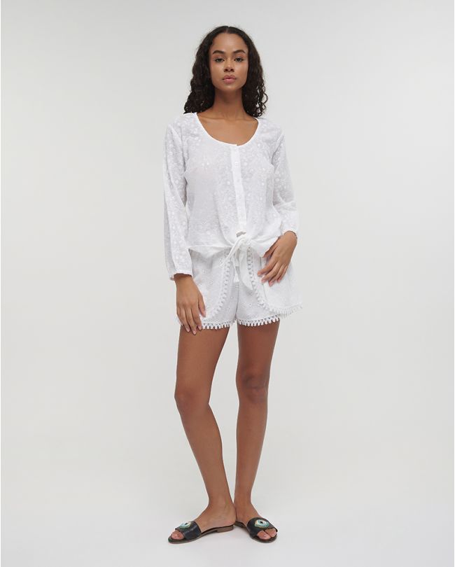 SHIRT IN WHITE COLOR WITH KNOT ONE SIZE (100%COTTON)