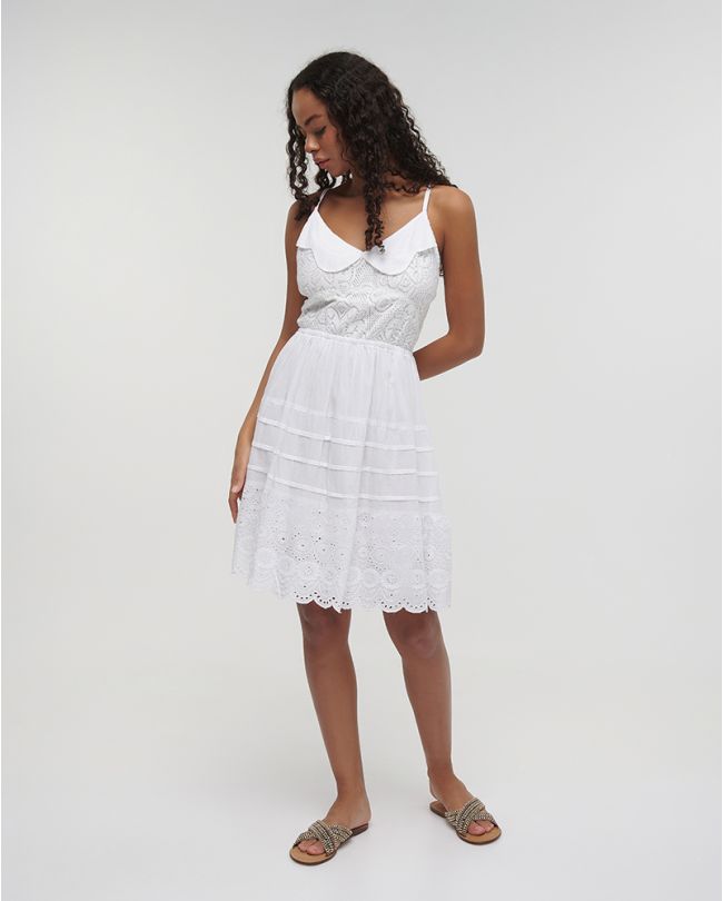 SHORT SLEEVELESS DRESS WITH KNOT IN WHITE COLOR ONE SIZE (100%COTTON)