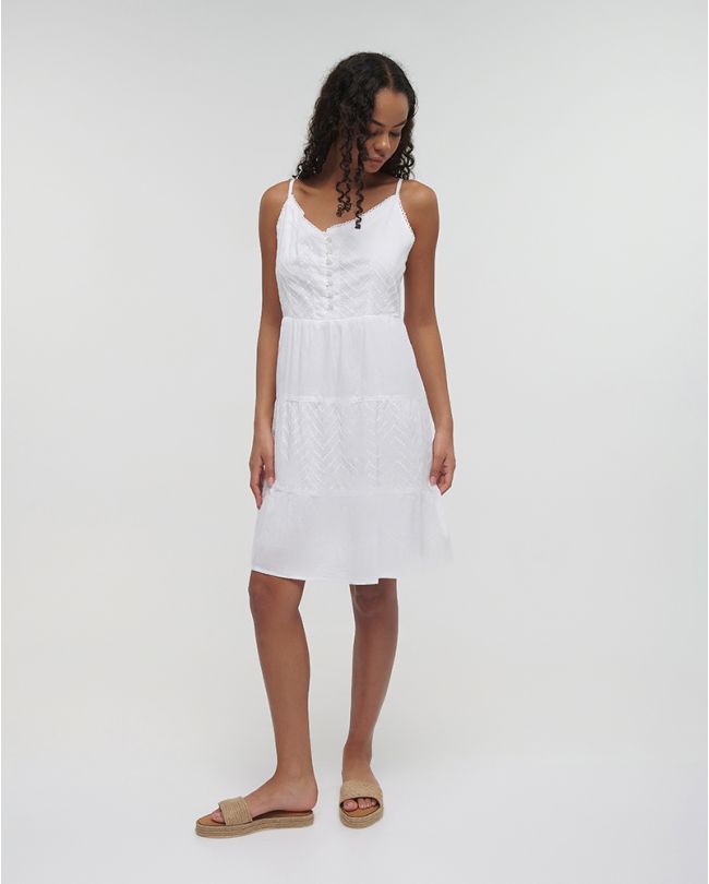 SHORT SLEEVELESS DRESS WITH BUTTONS IN WHITE COLOR ONE SIZE(100%COTTON)