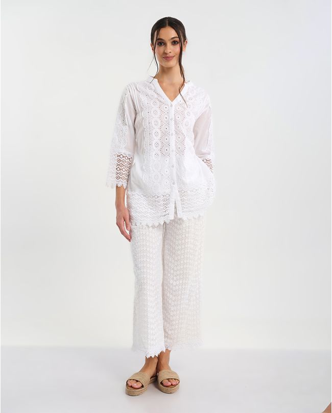 ΦΟΡΕΜΑ/ΠΟΥΚΑΜΙΣΑ ΚΟΝΤΗ ΣΕ ΛΕΥΚΟ ΜΕ ΛΕΠΤΟΜΕΡΕΙΕΣ ΚΕΝΤΗΜΑΤΑ ONE SIZE (100% COTTON)