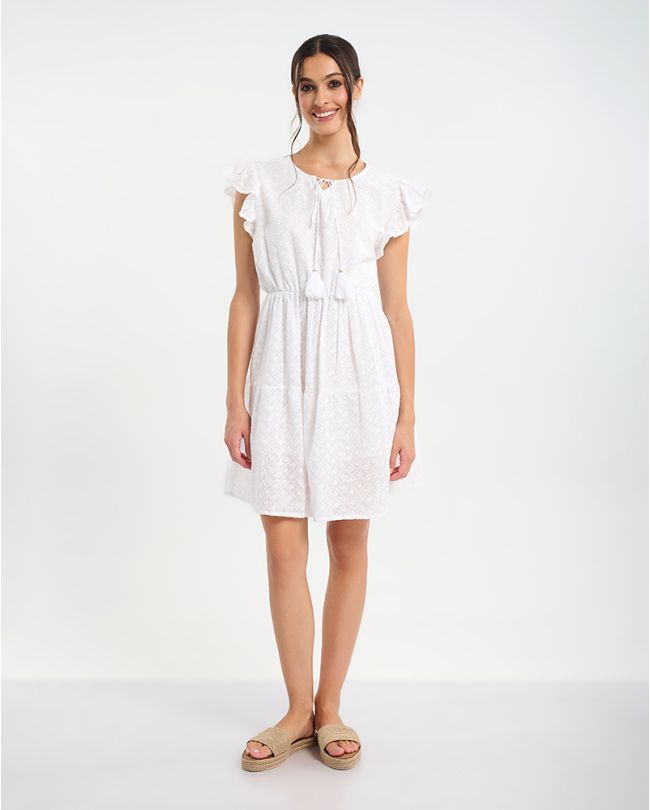 ΦΟΡΕΜΑ ΑΜΑΝΙΚΟ ΣΕ ΛΕΥΚΟ ΜΕ ΔΙΑΚΟΣΜΗΤΙΚΑ ΦΟΥΝΤΑΚΙΑ ONE SIZE (100% COTTON)