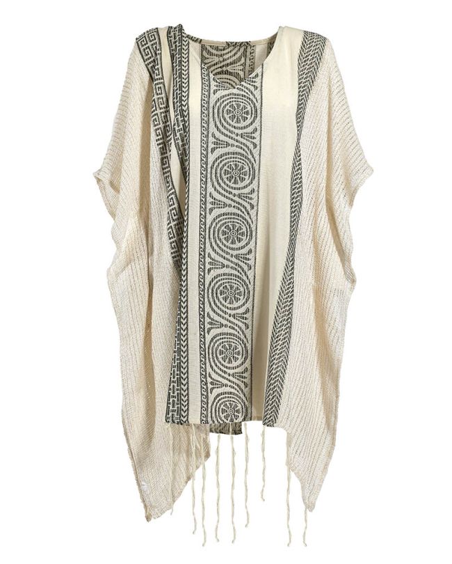 KAFTAN IN BEIGE/BLACK WITH TASSELSONE SIZE (100% COTTON)