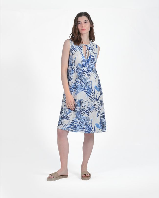 SHORT SLEEVLESS DRESS IN BLUE/WHITE COLOR ONE SIZE (100% COTTON)