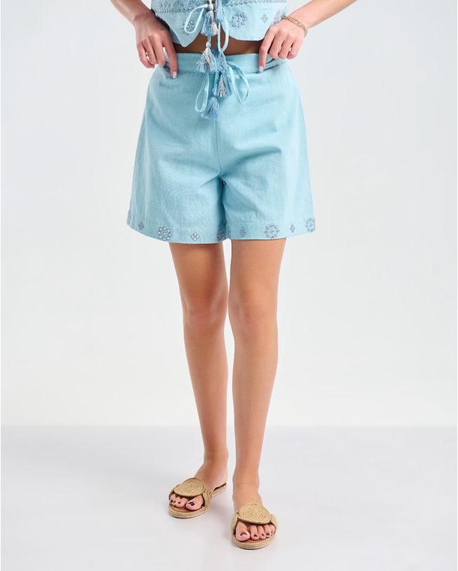 ΣΟΡΤΣΑΚΙ ΓΑΛΑΖΙΟ ΜΕ ΑΣΗΜΙ ΛΕΠΤΟΜΕΡΕΙΕΣ ONE SIZE (100% COTTON)