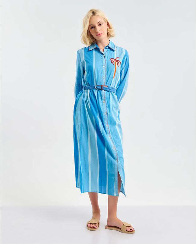 ΠΟΥΚΑΜΙΣΑ ΜΑΚΡΙΑ ΜΠΛΕ ΜΕ ΦΟΙΝΙΚΑ ONE SIZE (100% COTTON)