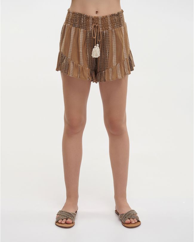 SHORTS IN BROWN COLOR WITH BEIGE DETAILS ONE SIZE (100%COTTON)