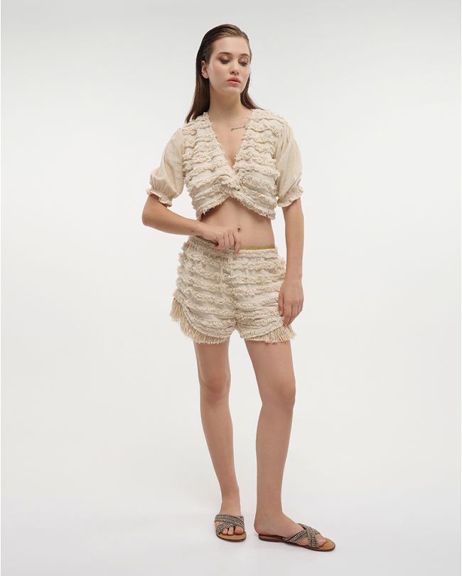 CROP TOP IN ECRU COLOR ONE SIZE (100%COTTON)