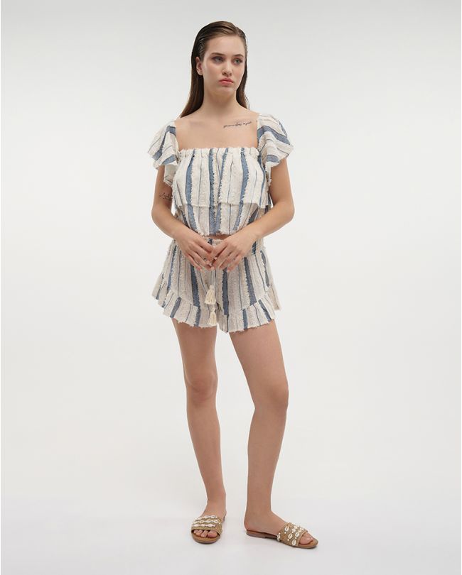 CROP TOP IN BLUE/ECRU  COLOR ONE SIZE (100%COTTON)