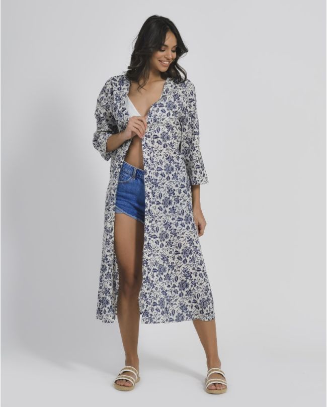 KIMONO BLUE WITH PRINTS ONE SIZE (100% COTTON)