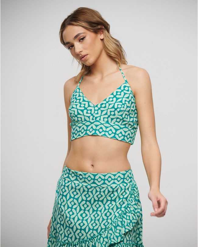 TOP WITH KNOT IN GREEN/WHITE COLOR ONE SIZE (100% COTTON)