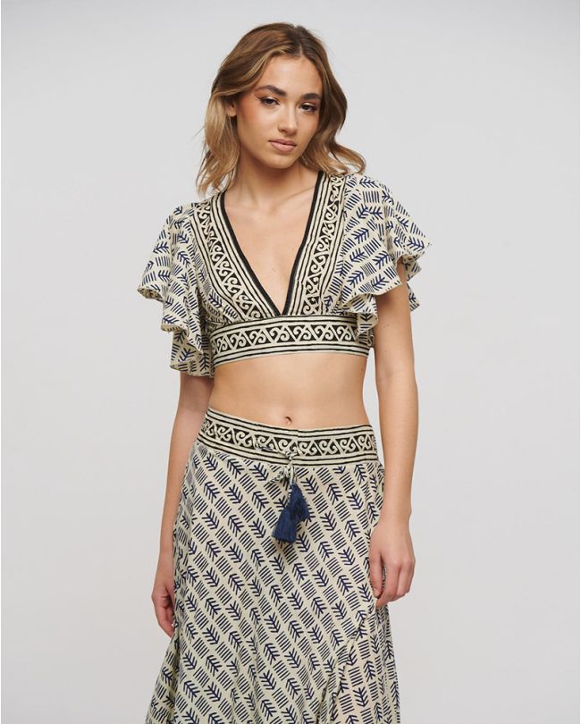 TOP IN DARK BLUE/WHITE COLOR ONE SIZE (100% COTTON)