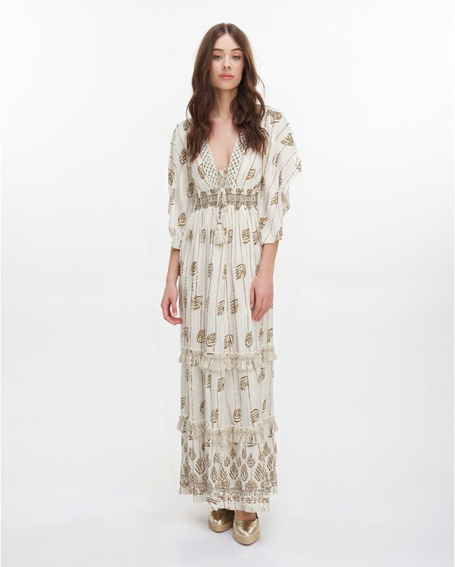 ΦΟΡΕΜΑ ΜΑΚΡΥ ΛΕΥΚΟ ΜΕ ΧΡΥΣΕΣ ΛΕΠΤΟΜΕΡΕΙΕΣ ONE SIZE (100% VISCOSE)