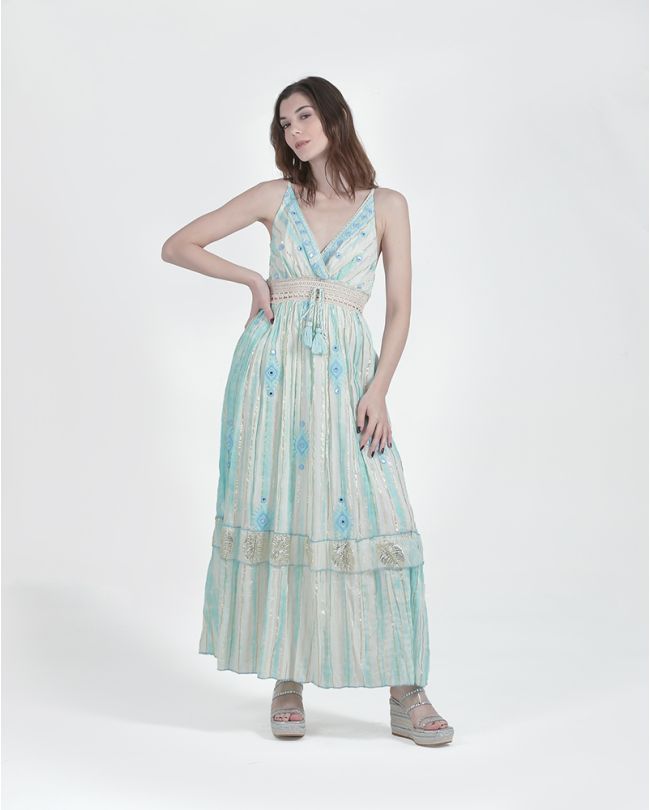 ΦΟΡΕΜΑ ΜΑΚΡΥ ΑΜΑΝΙΚΟ ΛΕΥΚΟ/ΤΙΡΚΟΥΑΖ ONE SIZE (100% VISCOSE)