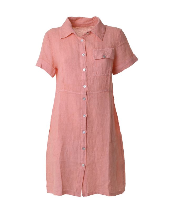 LONG SHIRT IN PINK-APRICOT COLOR WITH SHORT SLEEVES ONE SIZE (100% LINEN)