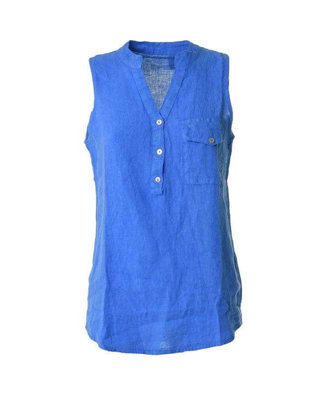 BLOUSE IN BLUE-TURQUOISE COLOR ONE SIZE (100% LINEN)