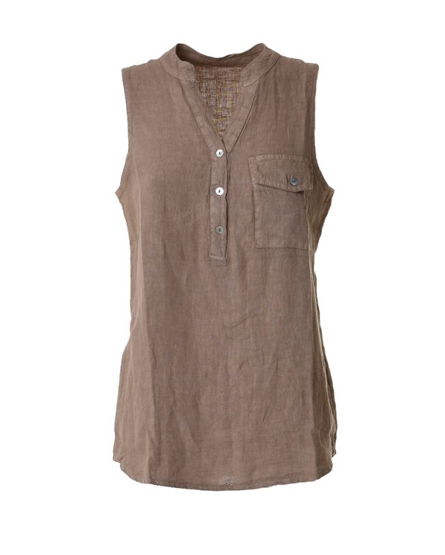 BLOUSE IN DARK BEIGE COLOR ONE SIZE (100% LINEN)