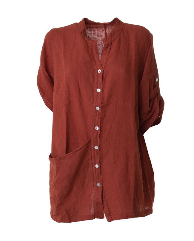 SHIRT IN  RED-BROWN COLOR WITH SHORT SLEEVES ONE SIZE (100% LINEN)