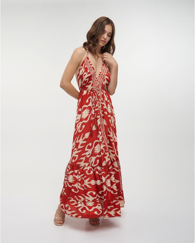 ΦΟΡΕΜΑ ΜΑΚΡΥ ΚΟΚΚΙΝΟ/ΛΕΥΚΟ ONE SIZE (70% SILK 30% POLYESTER)