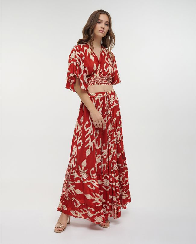 TOP IN RED/WHITE COLOR ONE SIZE (70% SILK 30% POLYESTER)