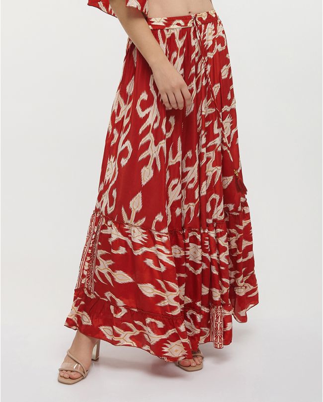 LONG SKIRT IN RED/WHITE COLOR ONE SIZE (70% SILK 30% POLYESTER)