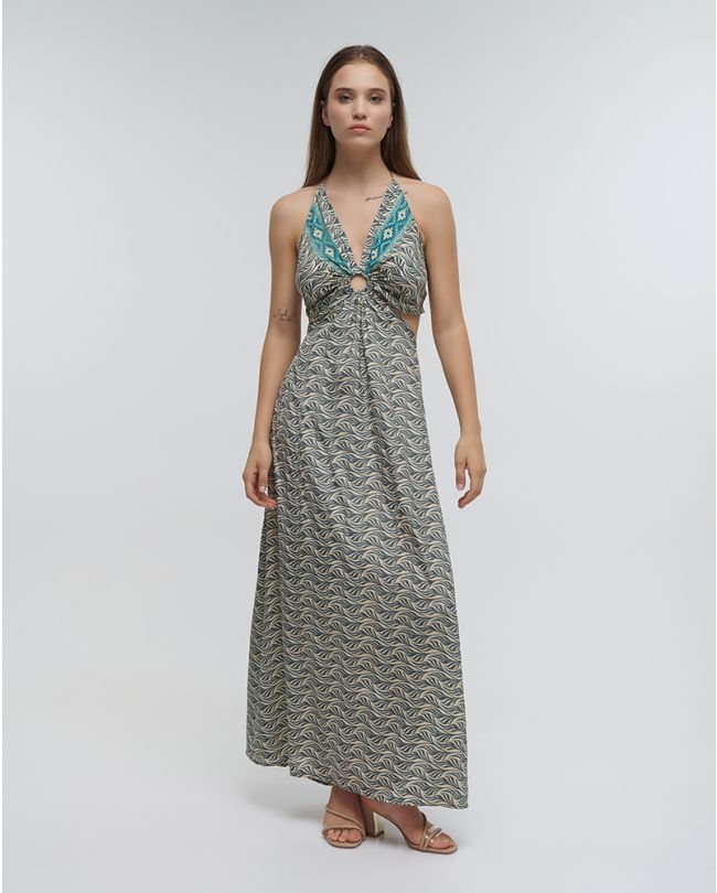 ΦΟΡΕΜΑ ΜΑΚΡΥ ΕΞΩΠΛΑΤΟ ΛΕΥΚΟ/ΓΑΛΑΖΙΟ ONE SIZE (70% SILK 30% POLYESTER)