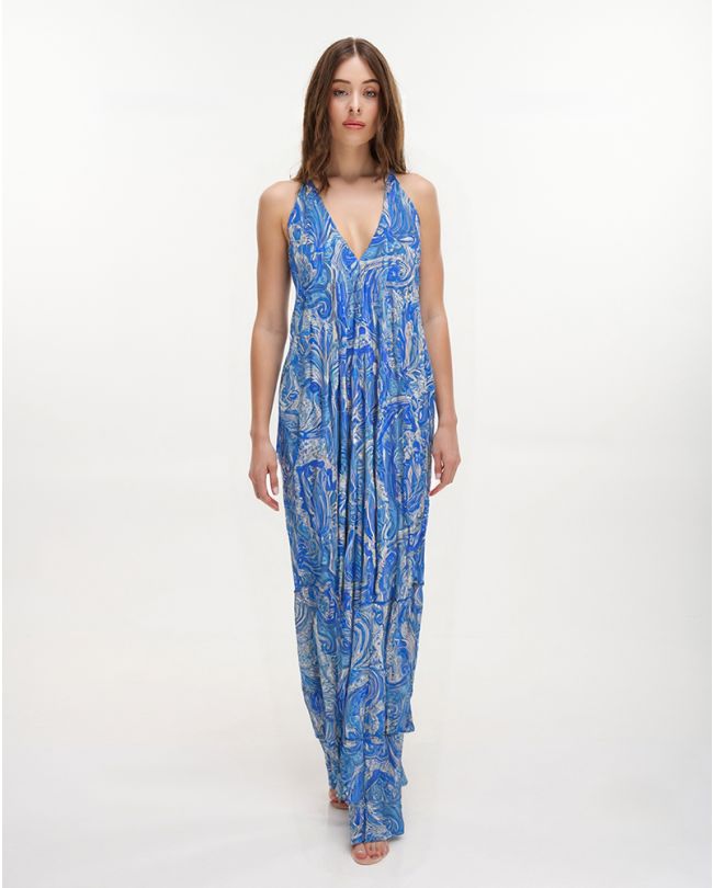 ΦΟΡΕΜΑ ΜΑΚΡΥ ΕΞΩΠΛΑΤΟ ΓΑΛΑΖΙΟ/ΤΥΡΚΟΥΑΖ ONE SIZE (70% SILK 30% POLYESTER)