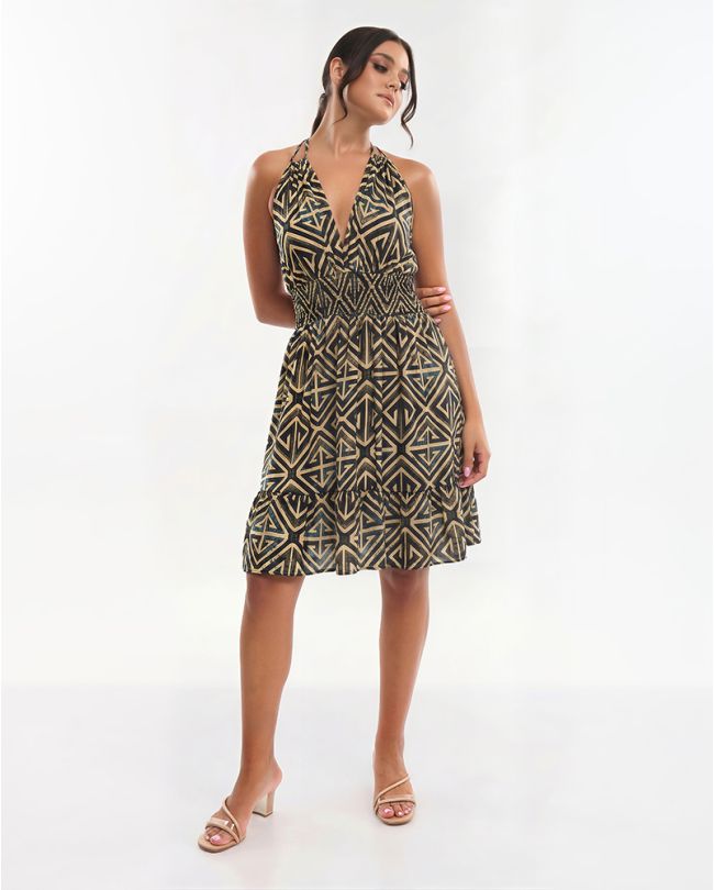 SLEEVELESS SHORT DRESS IN BLACK COLOR WITH DETAILS ONE SIZE (70% SILK 30% POLYESTER)