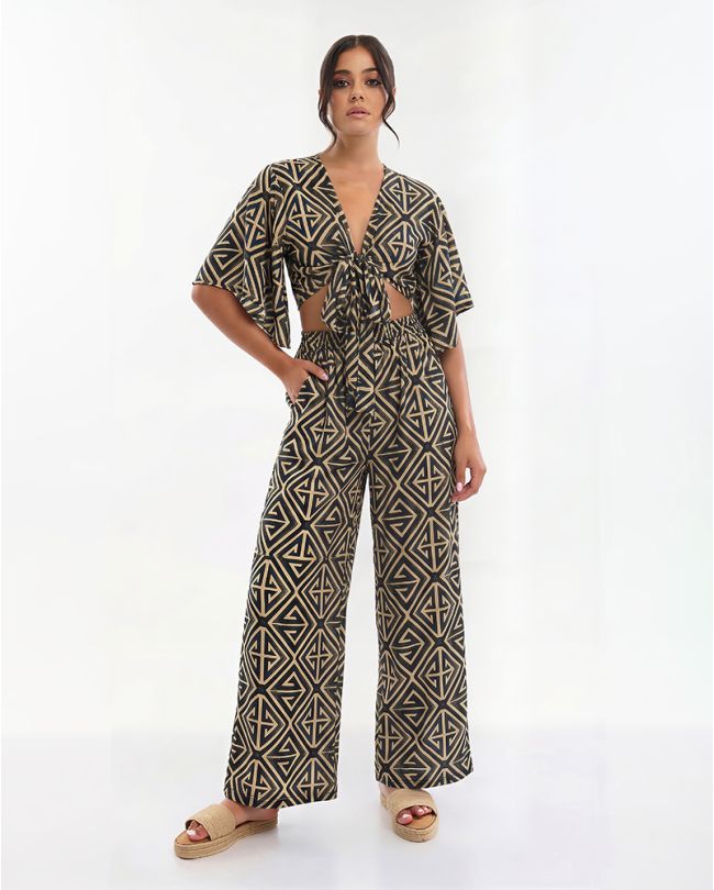 S/2 TOP AND PANTS IN BLACK COLOR WITH DETAILS ONE SIZE (70% SILK 30% POLYESTER)