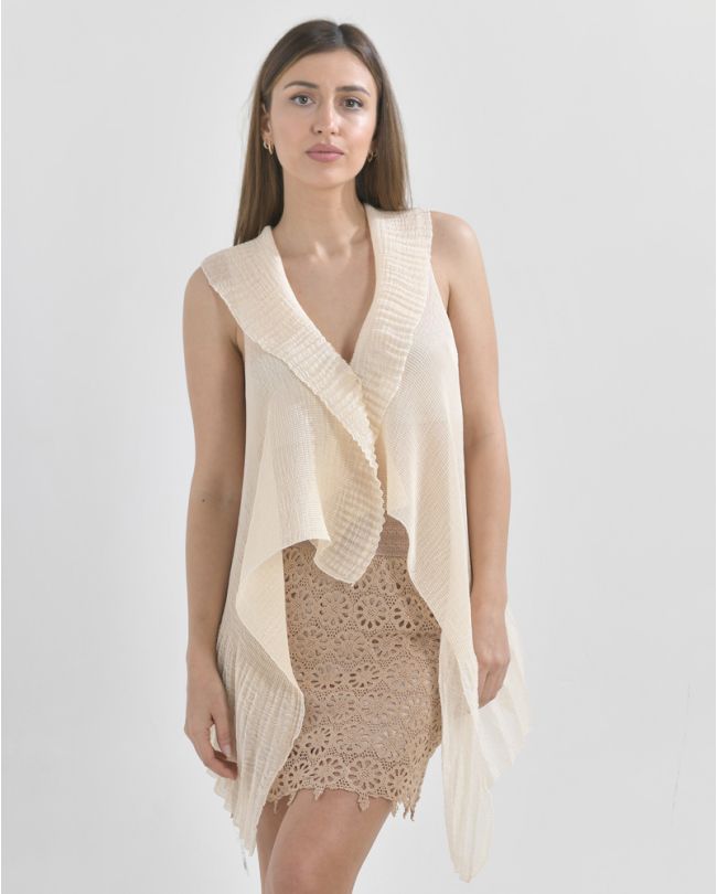 SLEEVELESS ΚΙΜΟΝΟ/SCARF  IN BEIGE COLOR ONE SIZE (100% POLYESTER)