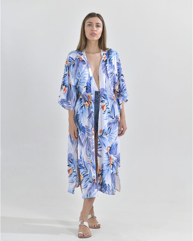 KIMONO IN WHITE COLOR WITH PURPLE LEAVES ONE SIZE