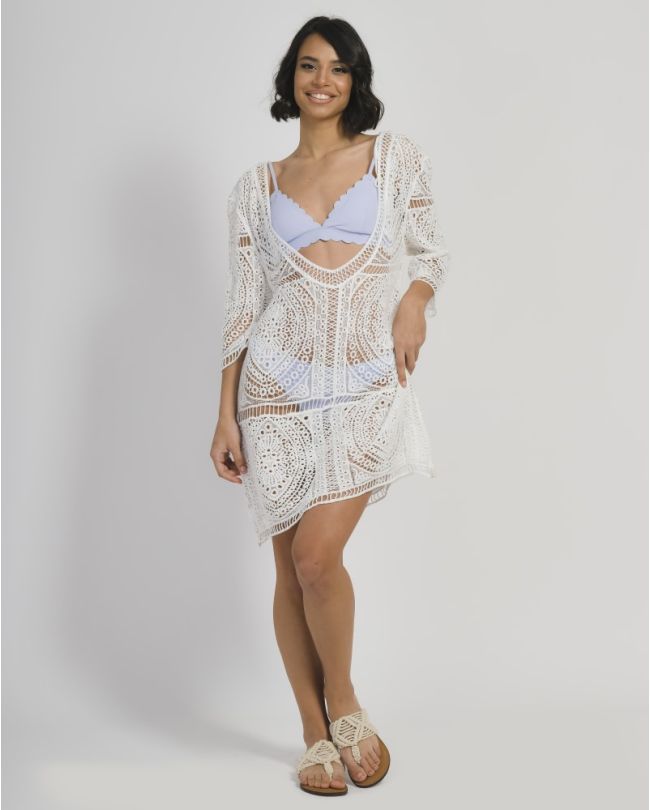KAFTAN IN WHITE COLOR WITH LACE ONE SIZE (100% COTTON)