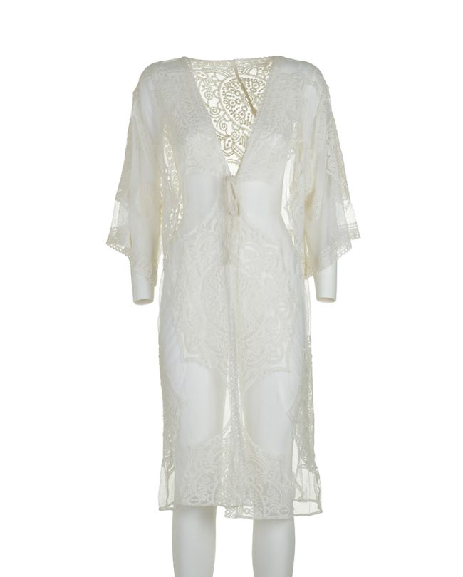 KIMONO IN WHITE COLOR WITH LACE ONE SIZE (70% COTTON/30% POLYESTER)
