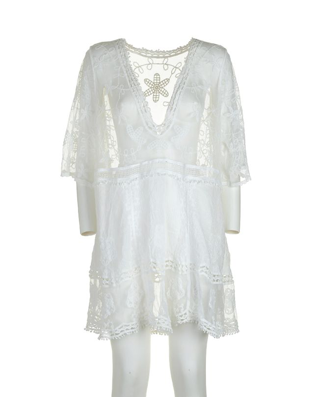 DRESS/KAFTAN IN WHITE COLOR WITH LACE ONE SIZE (100% COTTON)