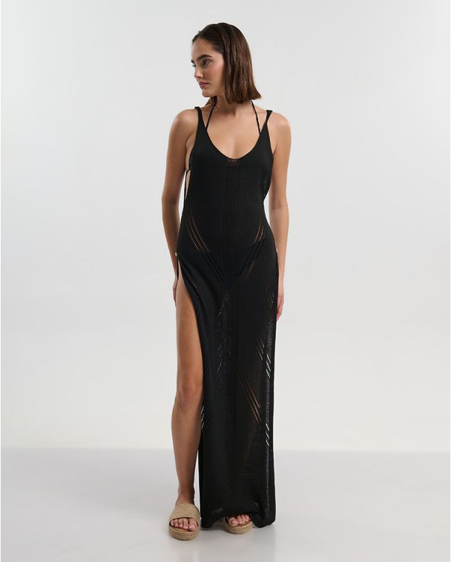 LONG SLEEVELESS DRESS IN  BLACK COLOR ONE SIZE (100% POLYESTER)