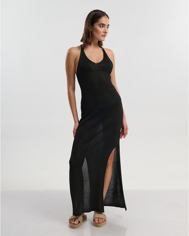 LONG SLEEVELESS DRESS IN  BLACK COLOR ONE SIZE (100% POLYESTER)