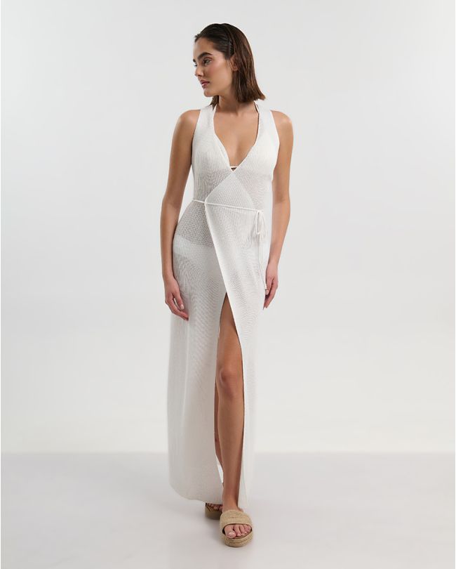 LONG DRESS WITH SHORT SLEEVES IN WHITE COLOR ONE SIZE (100% POLYESTER)