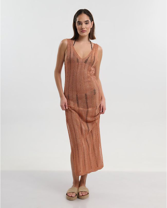 LONG SLEEVELESS DRESS IN ROSE GOLD COLOR ONE SIZE (100% POLYESTER)