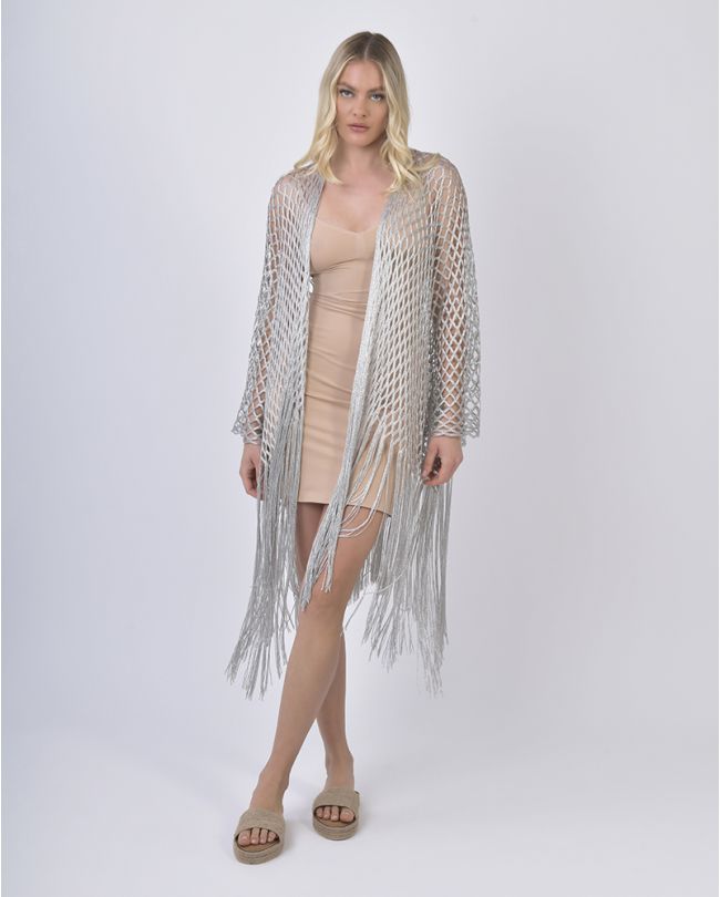 MESH KIMONO IN SILVER COLOR ONE SIZE (100% POLYESTER)